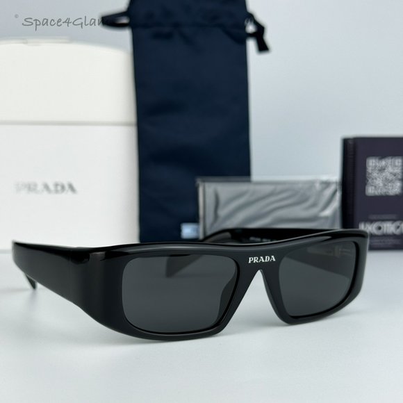 NEW Prada PR20WS 1AB5S0 Black Gray Rectangle Unisex Sunglasses - Picture 3 of 11